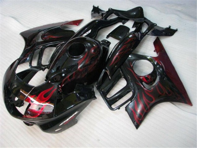 Custom 1995-1998 Black Red Flame Honda CBR600 F3 Bike Fairings