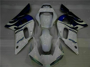 Custom 1998-2002 White Blue Yamaha YZF R6 Bike Fairings