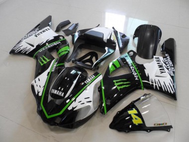 Custom 2000-2001 Black White Green Monster Yamaha YZF R1 Bike Fairings