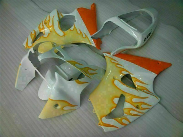 Custom 2000-2002 White Yellow Flame Kawasaki ZX6R Bike Fairings