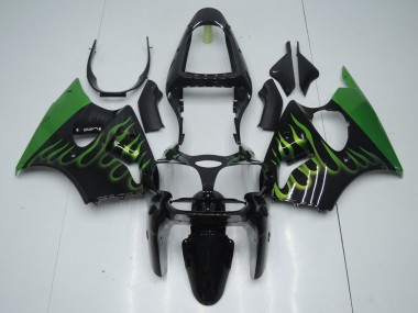 Custom 2000-2002 Black with Green Flame Kawasaki ZX6R Motorcyle Fairings