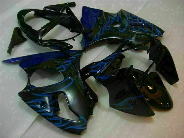 Custom 2000-2002 Black with Blue Flame Kawasaki ZX6R Motorbike Fairings