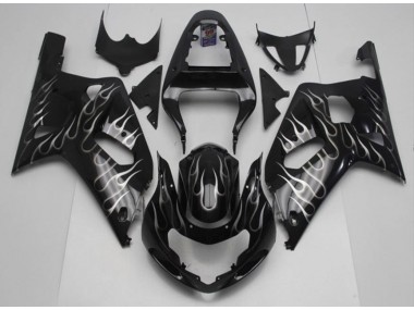 Aftermarket 2001-2003 Black White Flame Suzuki GSXR 600/750 Motorcycle Fairing Kits