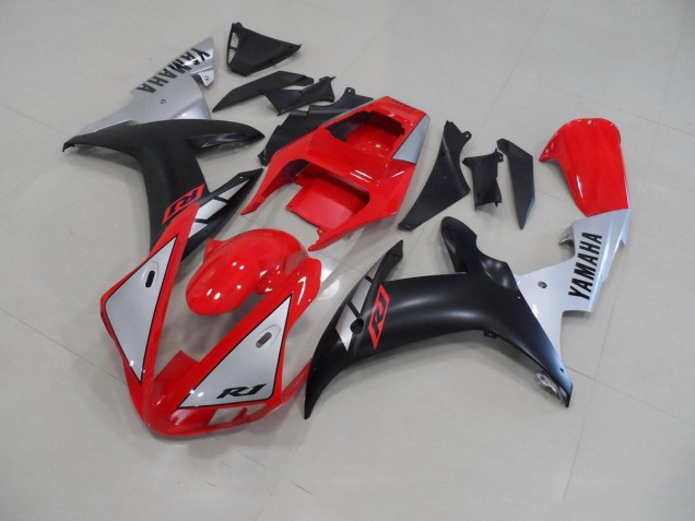 Custom 2002-2003 Red Matte Silver Yamaha YZF R1 Motorcycle Fairing Kit