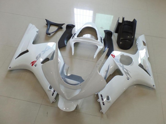 Custom 2003-2004 White with Silver Decals Kawasaki ZX6R Motorcycle Fairings