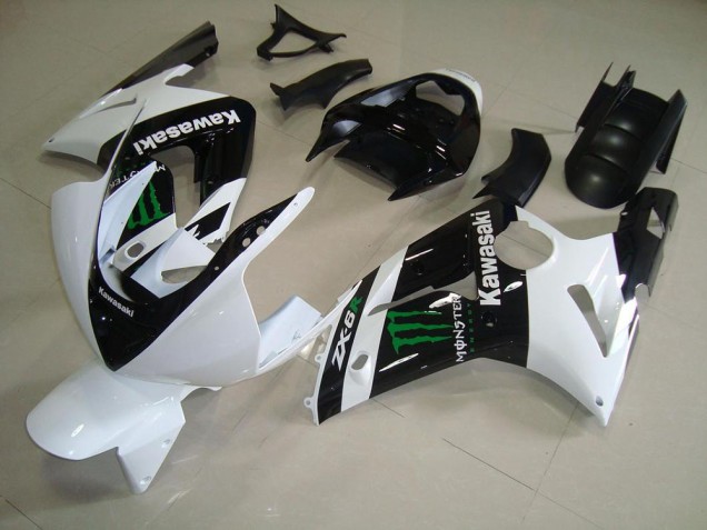 Custom 2003-2004 White Monster Kawasaki ZX6R Bike Fairings