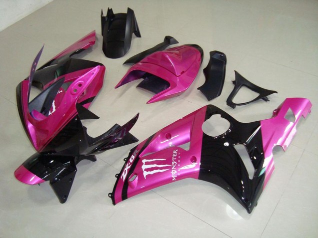 Custom 2003-2004 Pink Black Monster Kawasaki ZX6R Bike Fairing Kit