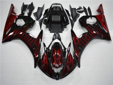 Aftermarket 2003-2005 Black Red Flame Yamaha YZF R6 Motorcycle Fairing