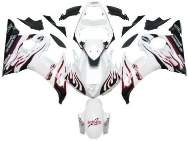 Aftermarket 2003-2005 White Black Red Flame Yamaha YZF R6 Motorcycle Fairings