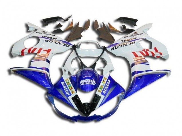 Custom 2003-2005 White Blue Fiat Motul Dunlop Yamaha YZF R6 Bike Fairings