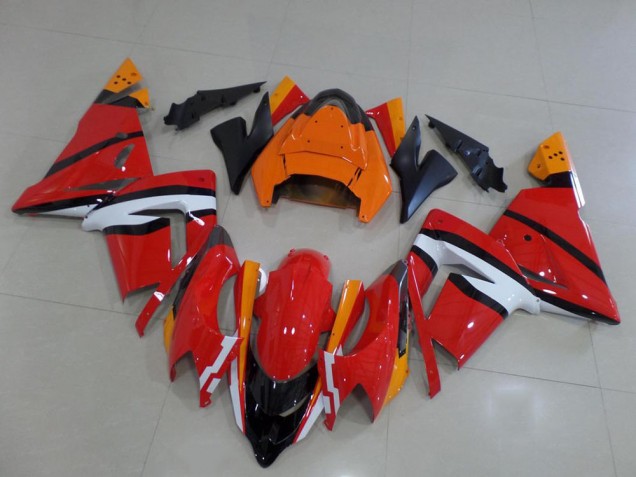 Custom 2003-2005 Orange Black and White Kawasaki ZX10R Bike Fairings