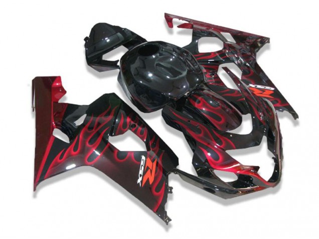 Custom 2004-2005 Black Red Flames Suzuki GSXR 600/750 Motorcycle Fairing