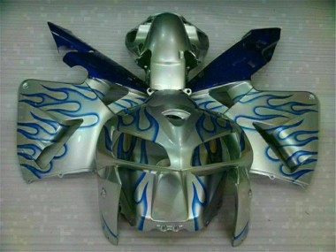 Custom 2005-2006 White Blue Flame Honda CBR600RR Motorcycle Fairing Kit