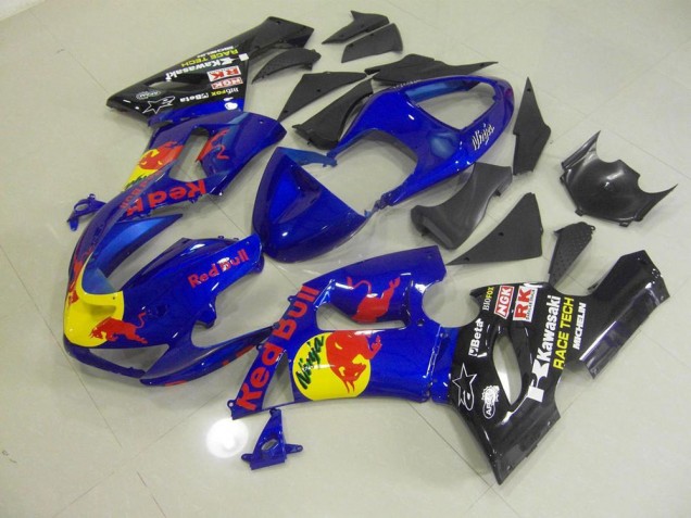 Custom 2005-2006 Blue Red Bull Kawasaki ZX6R Motorbike Fairings