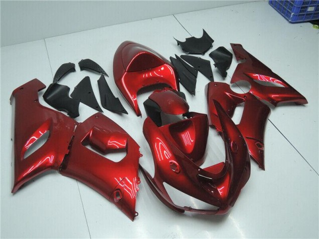 Custom 2005-2006 Candy Red Kawasaki ZX6R Motorcycle Fairing Kits