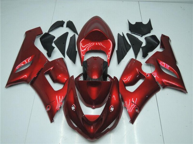 Custom 2005-2006 Candy Red Kawasaki ZX6R Motorcycle Fairing Kits