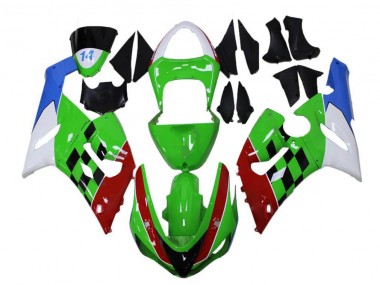 Custom 2005-2006 Green Red White Blue Kawasaki ZX6R Bike Fairings