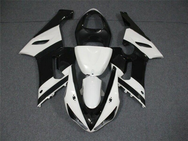 Custom 2005-2006 Black White Kawasaki ZX6R Motorcycle Replacement Fairings