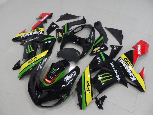 Aftermarket 2006-2007 Black Yellow Monster Kawasaki ZX10R Motorcycle Replacement Fairings