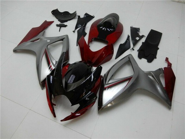 Custom 2006-2007 Red Silver Suzuki GSXR 600/750 Bike Fairing Kit