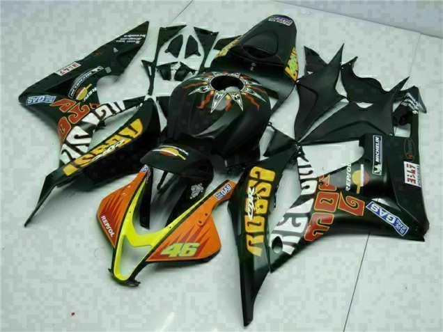 Custom 2007-2008 Black Yellow Repsol 46 Honda CBR600RR Motorcycle Bodywork