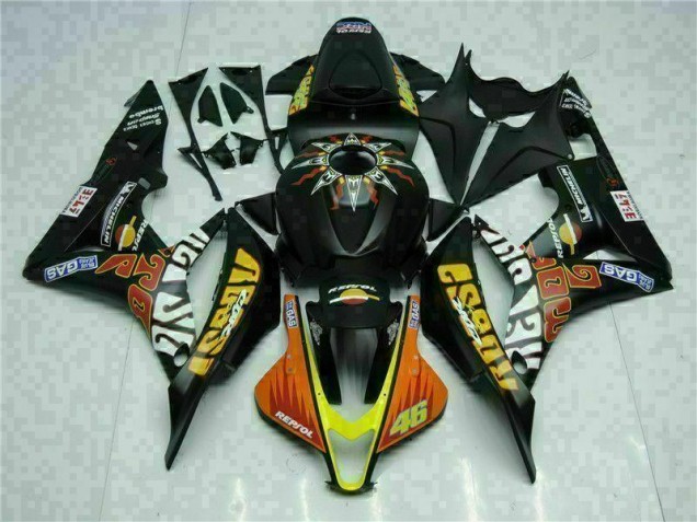 Custom 2007-2008 Black Yellow Repsol 46 Honda CBR600RR Motorcycle Bodywork