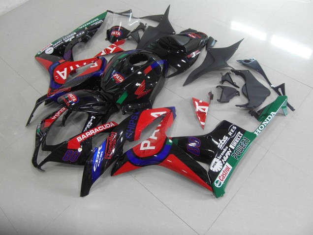 Custom 2007-2008 Black Red Pata Honda CBR600RR Motorcycle Fairings Kits