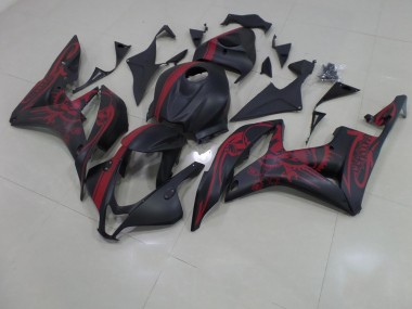 Custom 2007-2008 Matte Black Red Skull with Stripe Honda CBR600RR Motorcycle Fairing