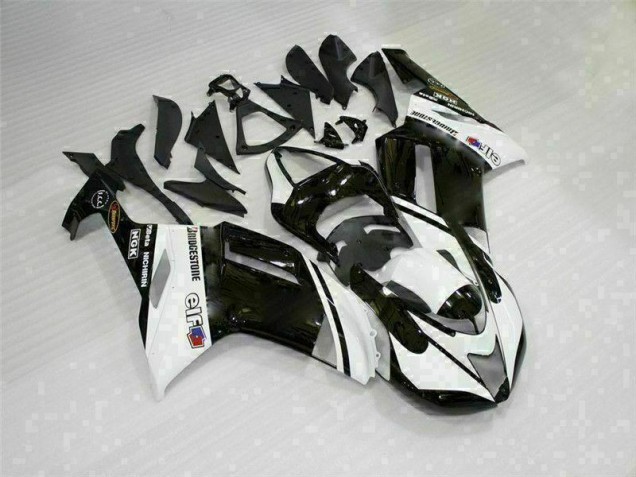 Custom 2007-2008 Black White Kawasaki ZX6R Bike Fairings