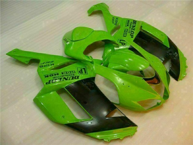 Custom 2007-2008 Green Black Dunlop Kawasaki ZX6R Motorbike Fairing Kits