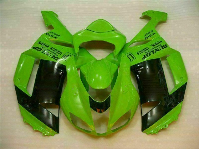 Custom 2007-2008 Green Black Dunlop Kawasaki ZX6R Motorbike Fairing Kits