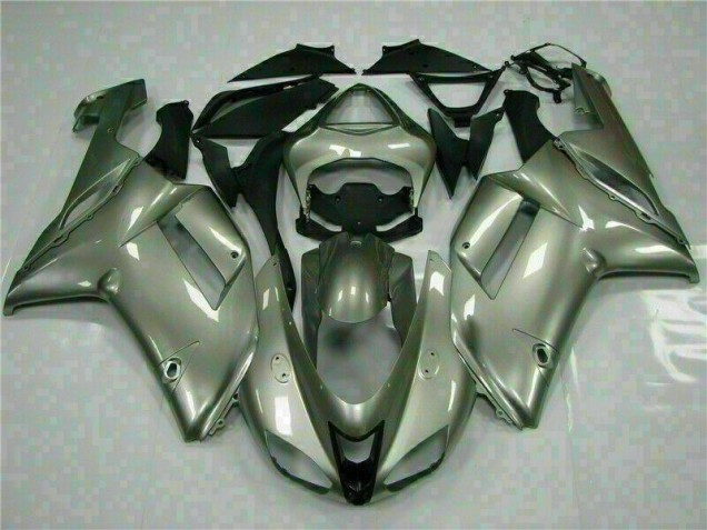 Custom 2007-2008 Silver Kawasaki ZX6R Motorcycle Fairings Kits