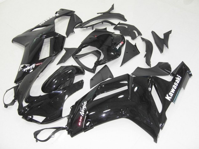 Custom 2007-2008 Glossy Black Kawasaki ZX6R Motorcycle Bodywork & Bodywork