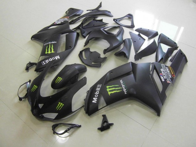 Custom 2007-2008 Matte Black Monster Kawasaki ZX6R Moto Fairings