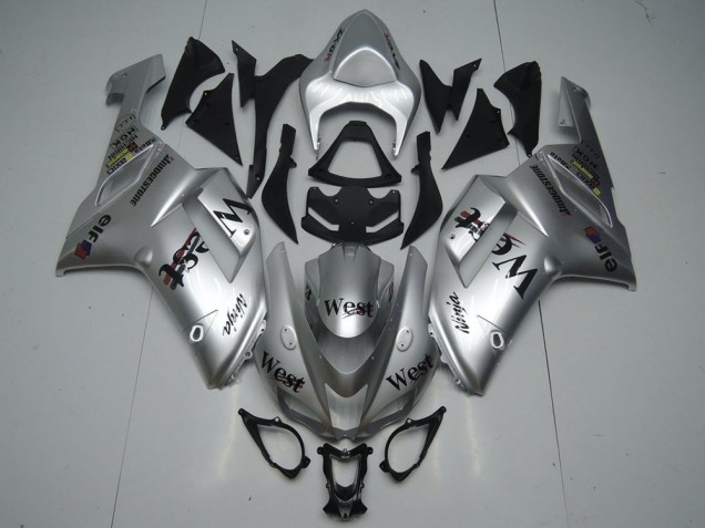 Custom 2007-2008 Silver West Kawasaki ZX6R Replacement Fairings