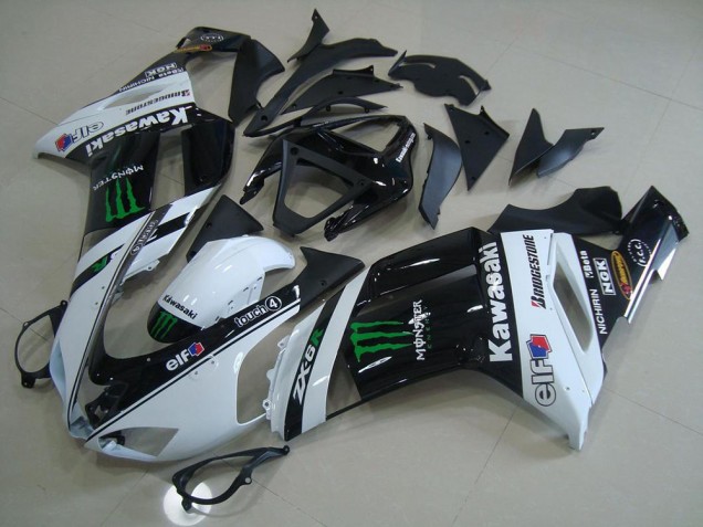 Custom 2007-2008 White Monster Kawasaki ZX6R Motorcycle Fairings