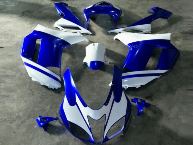 Custom 2007-2008 Blue White Kawasaki ZX6R Motorcycle Replacement Fairings