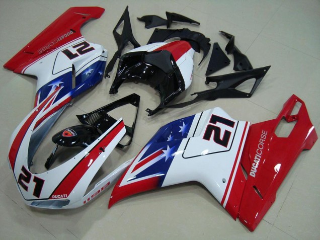 Custom 2007-2014 Black White Red 21 Ducati 848 1098 1198 Motor Fairings