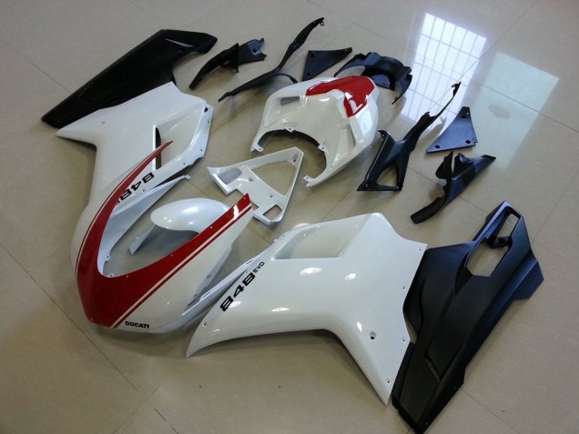 Aftermarket 2007-2014 Matte Black White with Red Stripe Ducati 848 1098 1198 Bike Fairings