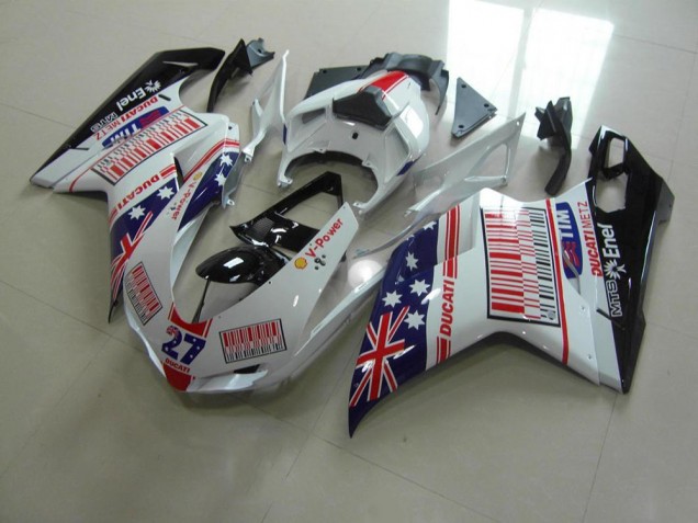 Custom 2007-2014 White Blue Red Ducati 848 1098 1198 Bike Fairings