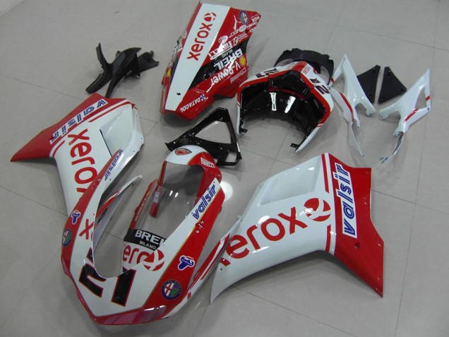 Custom 2007-2014 White Red Xerox Ducati 848 1098 1198 Bike Fairing