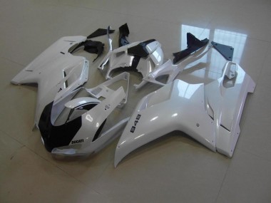 Aftermarket 2007-2014 Pearl White Black Stripe Ducati 848 1098 1198 Motorcycle Replacement Fairings