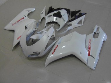 Aftermarket 2007-2014 Pearl White with Red Decals Ducati 848 1098 1198 Motorcyle Fairings