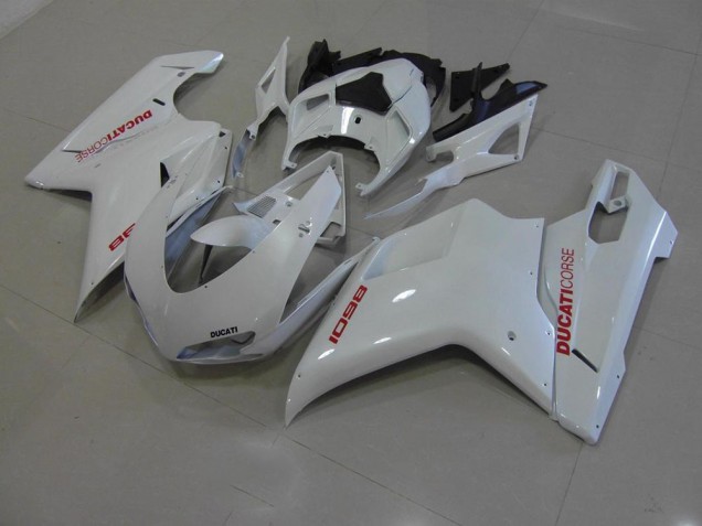 Aftermarket 2007-2014 Pearl White with Red Decals Ducati 848 1098 1198 Motorcyle Fairings