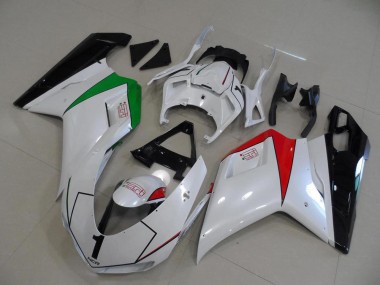 Aftermarket 2007-2014 Peral White with Italy Flag Ducati 848 1098 1198 Motorcycle Fairings Kit