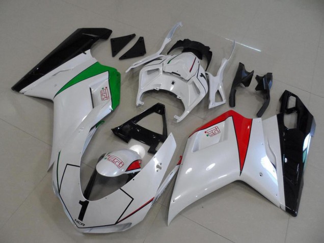 Custom 2007-2014 Peral White with Italy Flag Ducati 848 1098 1198 Motorcycle Fairings Kit