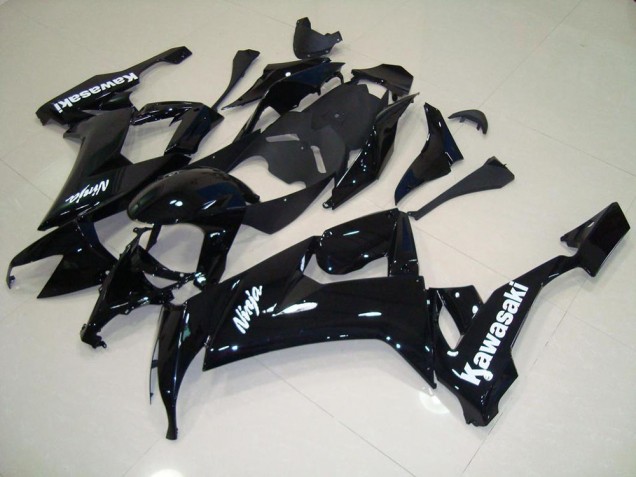 Custom 2008-2010 Glossy Black with White Sticker Kawasaki ZX10R Motorcycle Fairing Kit