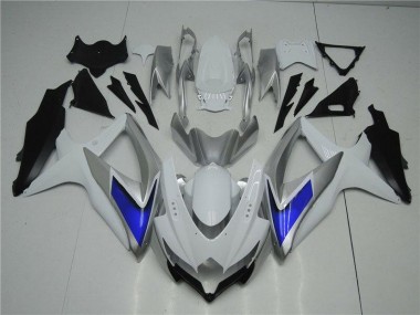 Custom 2008-2010 White Silver Blue Suzuki GSXR 600/750 Motorcycle Fairings Kit