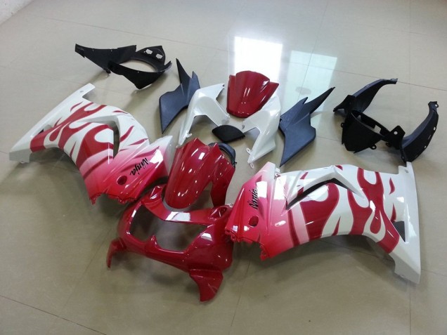 Custom 2008-2012 Pink Red Flame Kawasaki ZX250R Motorcycle Replacement Fairings