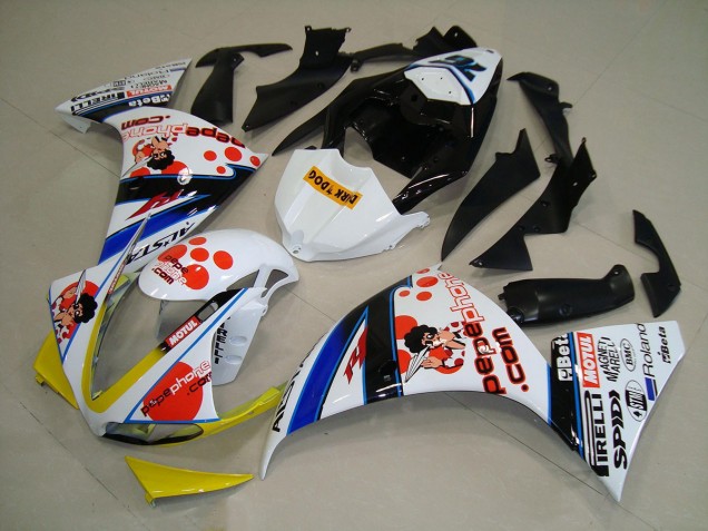 Custom 2009-2011 White Black Pepe Phone Yamaha YZF R1 Motorcycle Fairing Kits